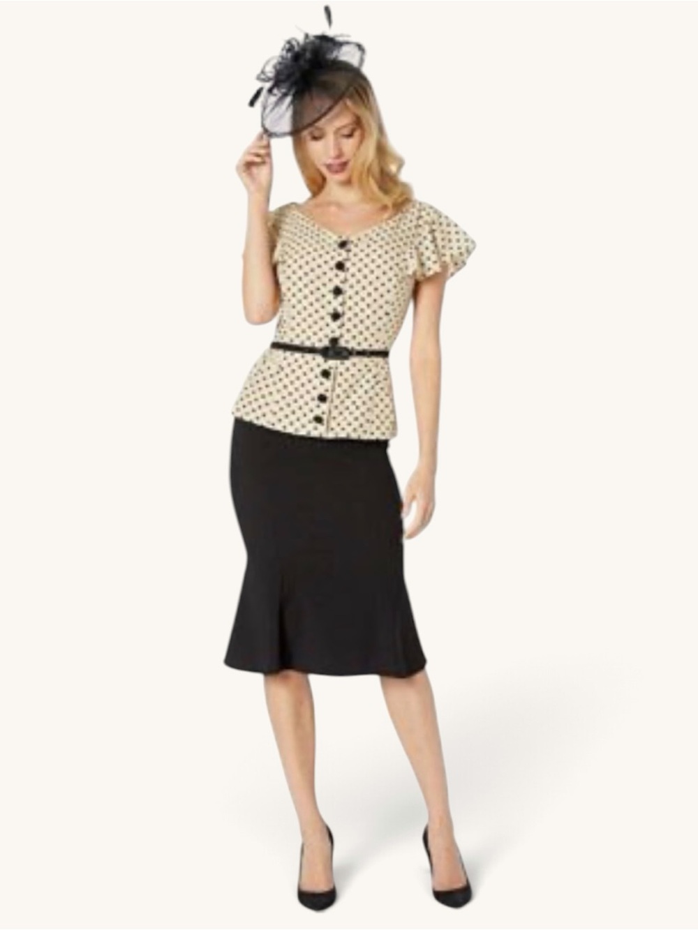 Unique Vintage "Donna" Peplum Suit Dress, Size M, MSRP $118